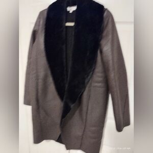 Victor Alfaro coat. Xs. Brown faux leather with faux black fur. (Nwot)